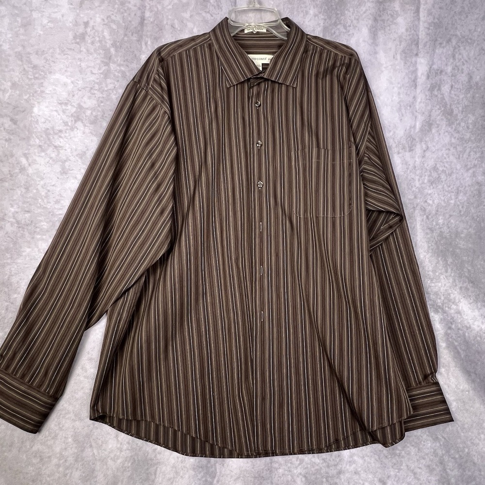 Pronto Uomo Shirt Men XXL Long Sleeve Button Up Brown/Tan Stripe 100% Cotton 262